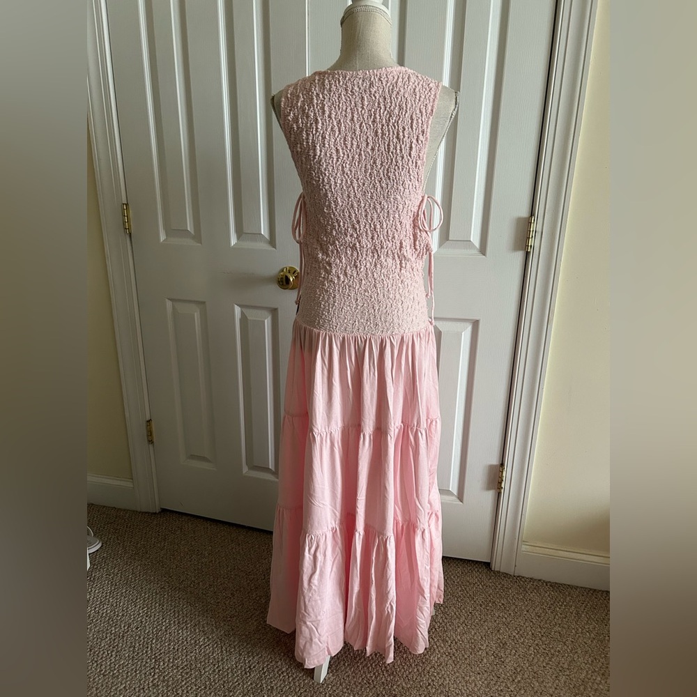 Free People Pink Maxi Tie-Side Smocked Bodice Dress - Picture 3 of 8